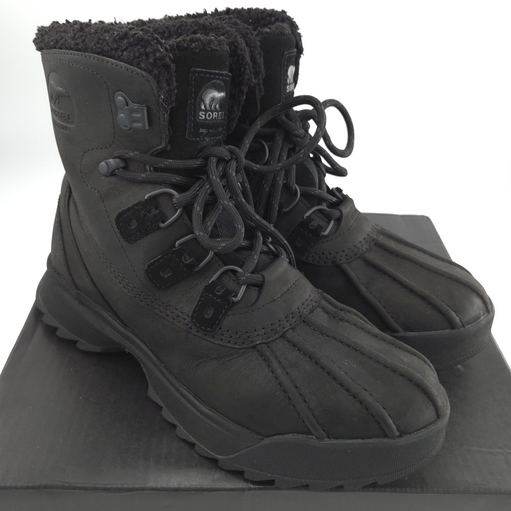 Sorel Scout 87 Lux WP Boots Men 9 Black Waterproof Insulated Winter Duck Leather